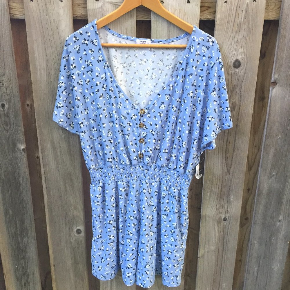 NWT Ardene blue floral romper w/pockets - size L